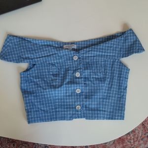 Petite Studio Off Shoulder Gingham Top